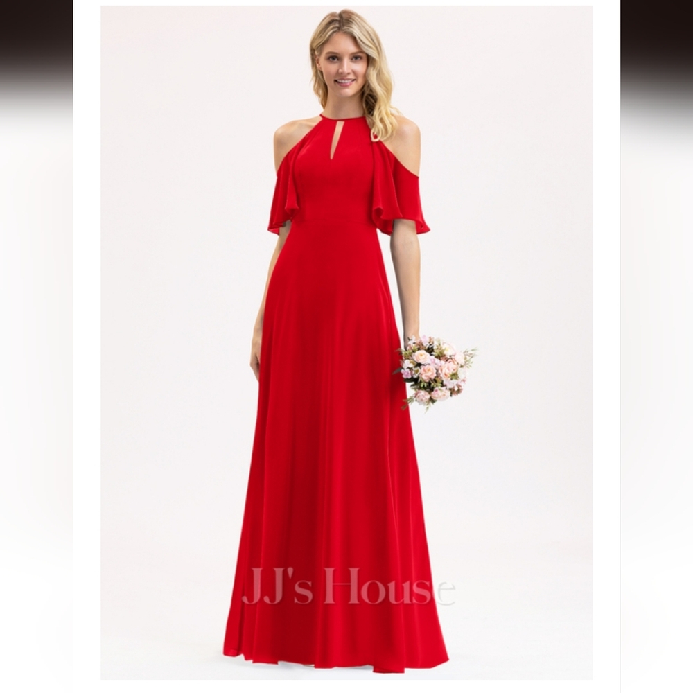 JJs House A-line Cold Shoulder Floor-Length Chiffon Bridesmaid Dress #206455 - Picture 9 of 10